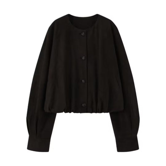 Women's Autumn Round Neck Long Sleeve Single-breasted Jackets