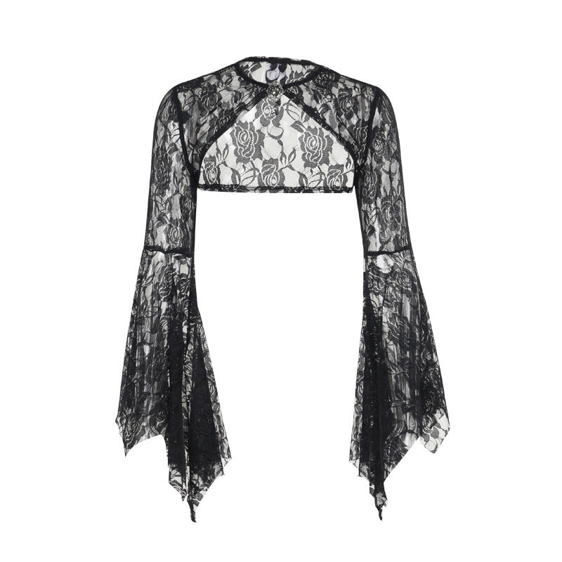 Women's Autumn Elegant Lace Batwing Sleeve Irregular Blouses