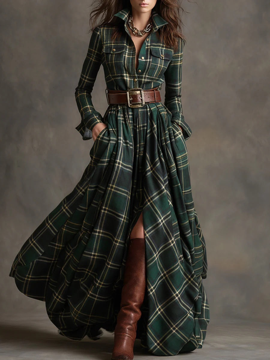 Women's Pretty French Retro Plaid Dress Dresses