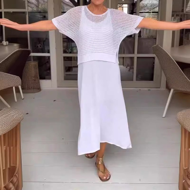 Knitted Empty Dress Solid Color Round Fashion Casual Suit