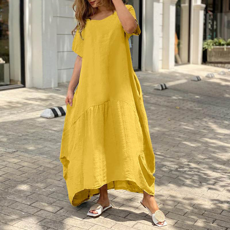 Graceful Artistic Loose Cotton Linen Dress Dresses