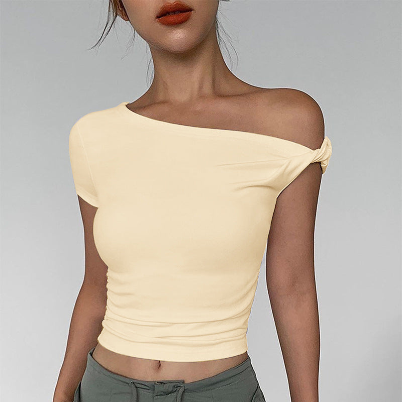 Women's Summer Solid Color Navel Asymmetric Sexy Blouses