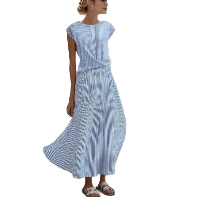 Women's Pleated Slimming Round Neck Dress Commute Dresses