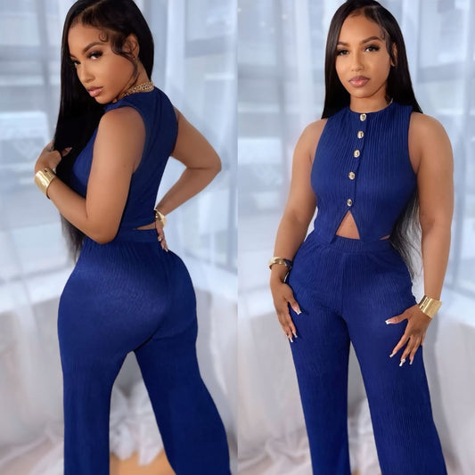 Women's Slim Fit High Waist Wide Leg Two-piece Fashion Casual Suit