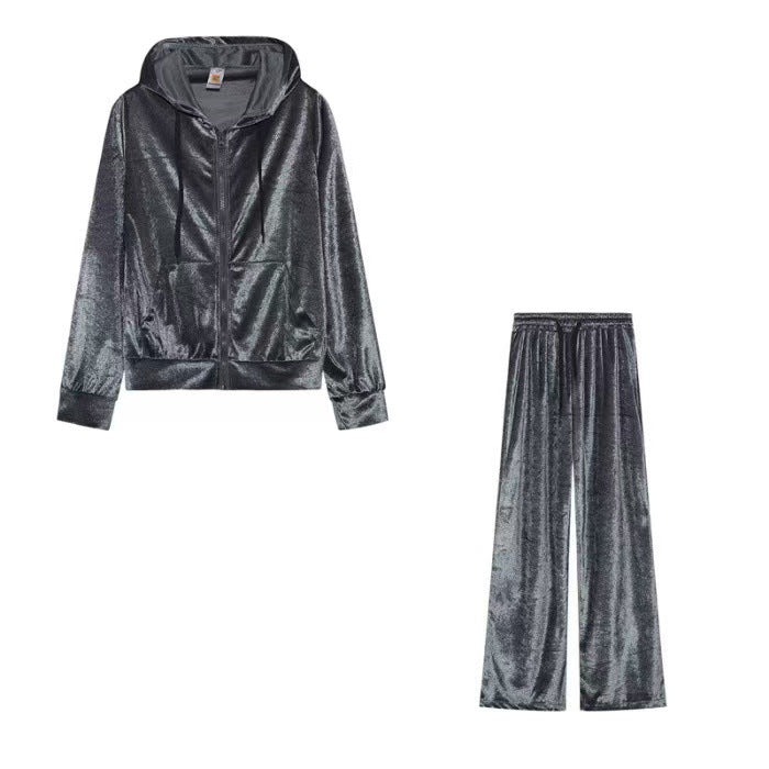 Rhinestone Gold Veet Sports Leisure Two-piece Fashion Casual Suit