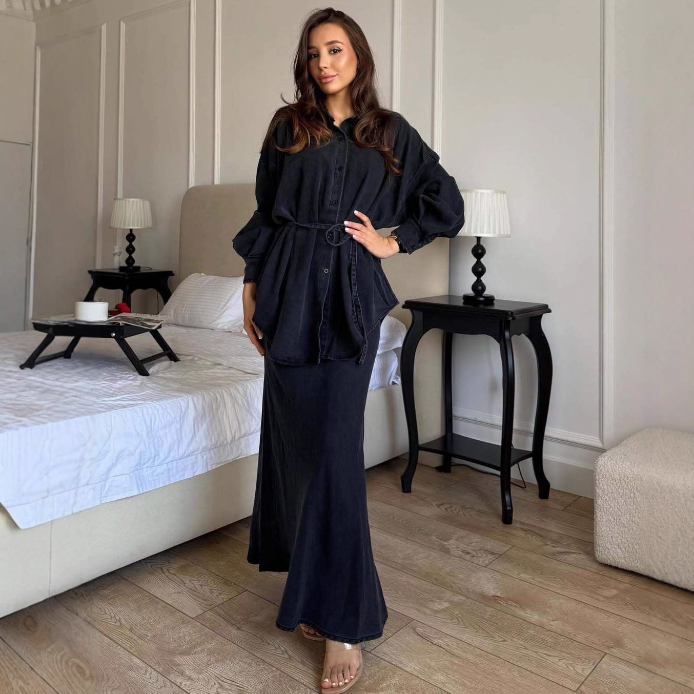 Women's Graceful Fashionable Shirt Strap Baggy Denim Coats