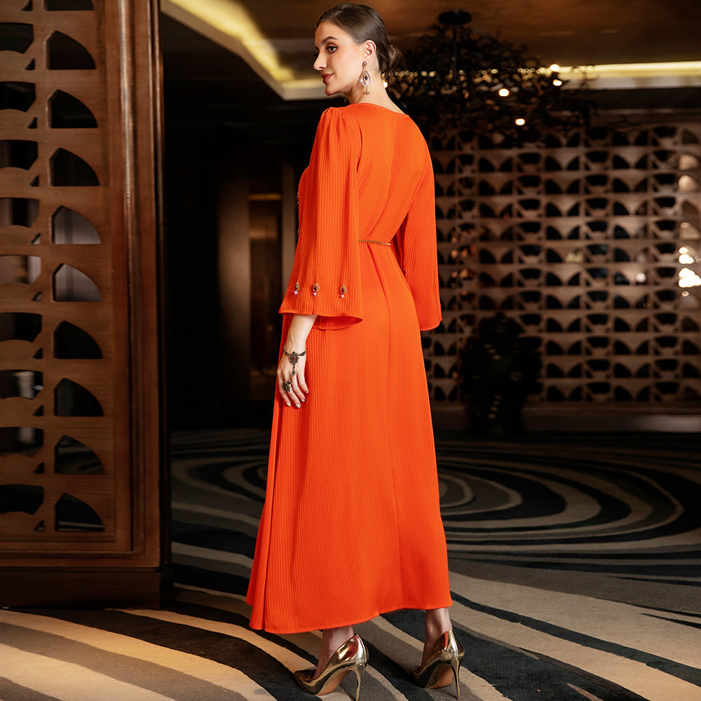 Burning Orange Diamond Knitted Dress Party Dresses