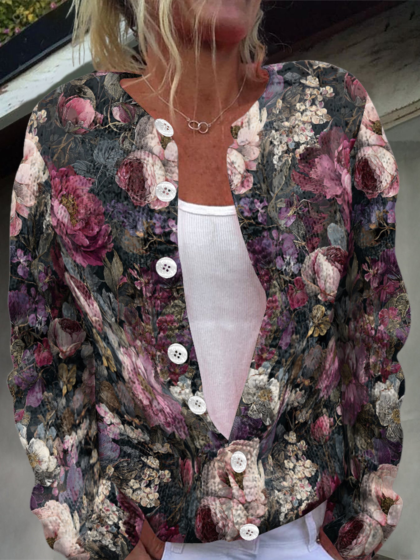 Beautiful Winter Single-breasted Floral Warm Button Sweaters