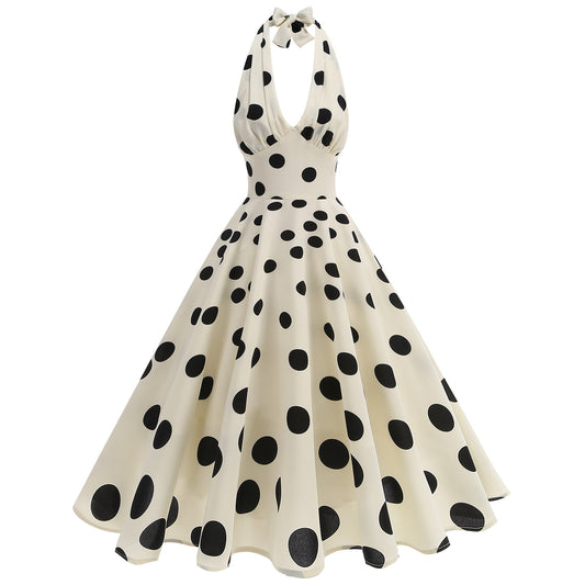 Dot Print Backless Sleeveless Slim Beach Dress