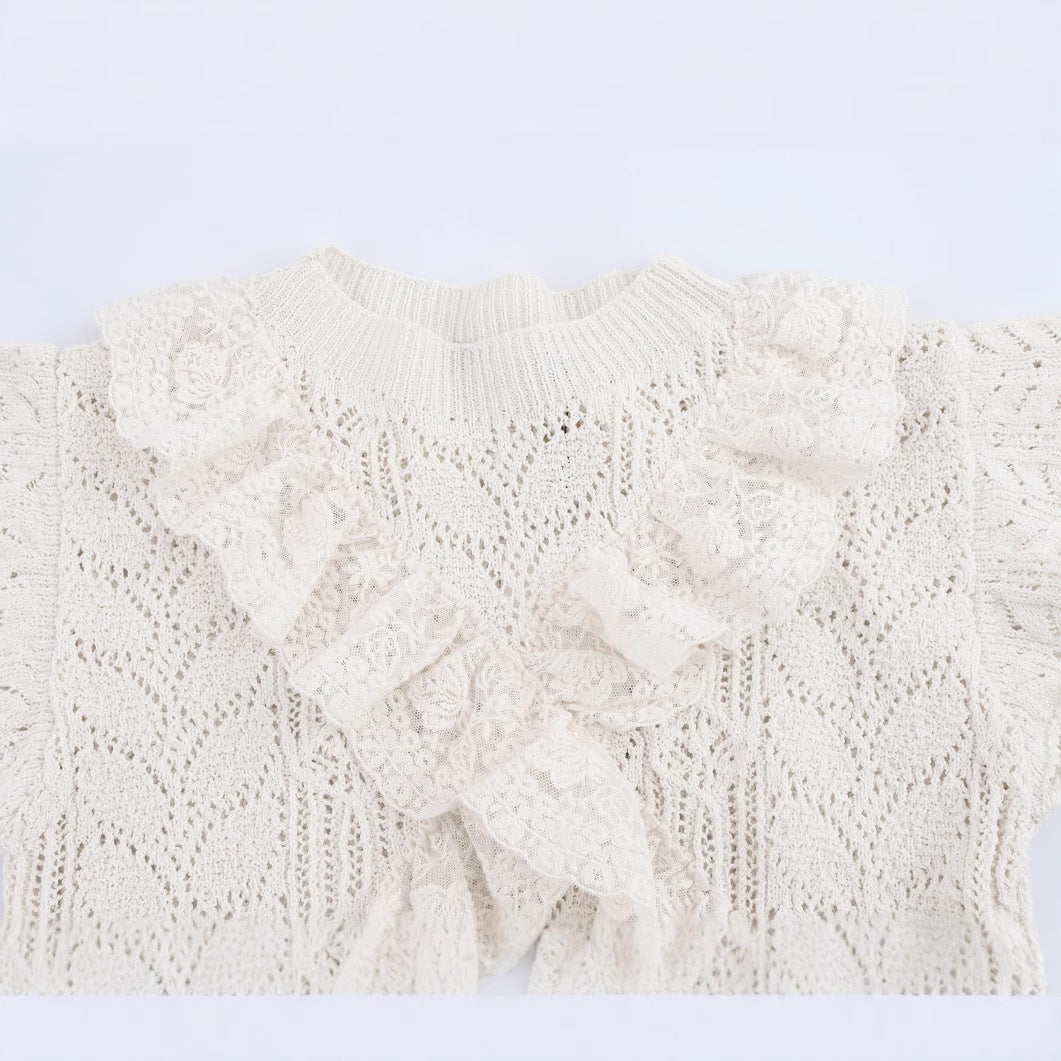 Spring Laminated Decoration Jacquard Mesh Knitted Sweaters