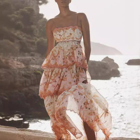 Women's Russian Fashion Tassel Midriff Outfit Embroidered Dresses