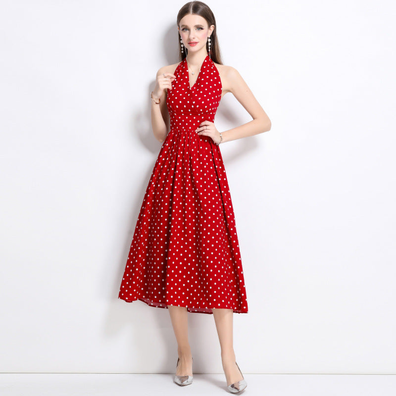 Women's Dress Polka Dot Small Backless Halter Dresses