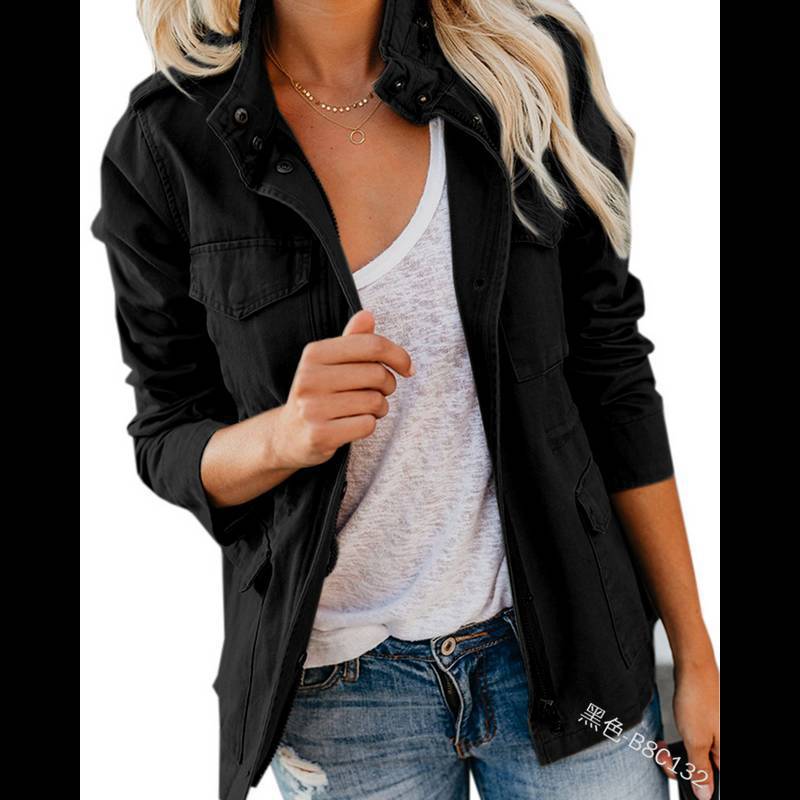 Women's Slim Fit Fashion Street Hipster Solid Jackets