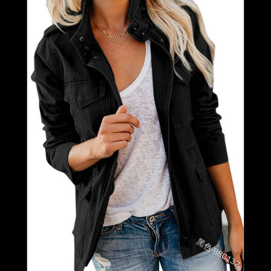 Women's Slim Fit Fashion Street Hipster Solid Jackets