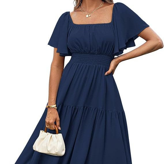 Women's Sleeve Square Collar Pleated Waist Casual Holiday Shorts
