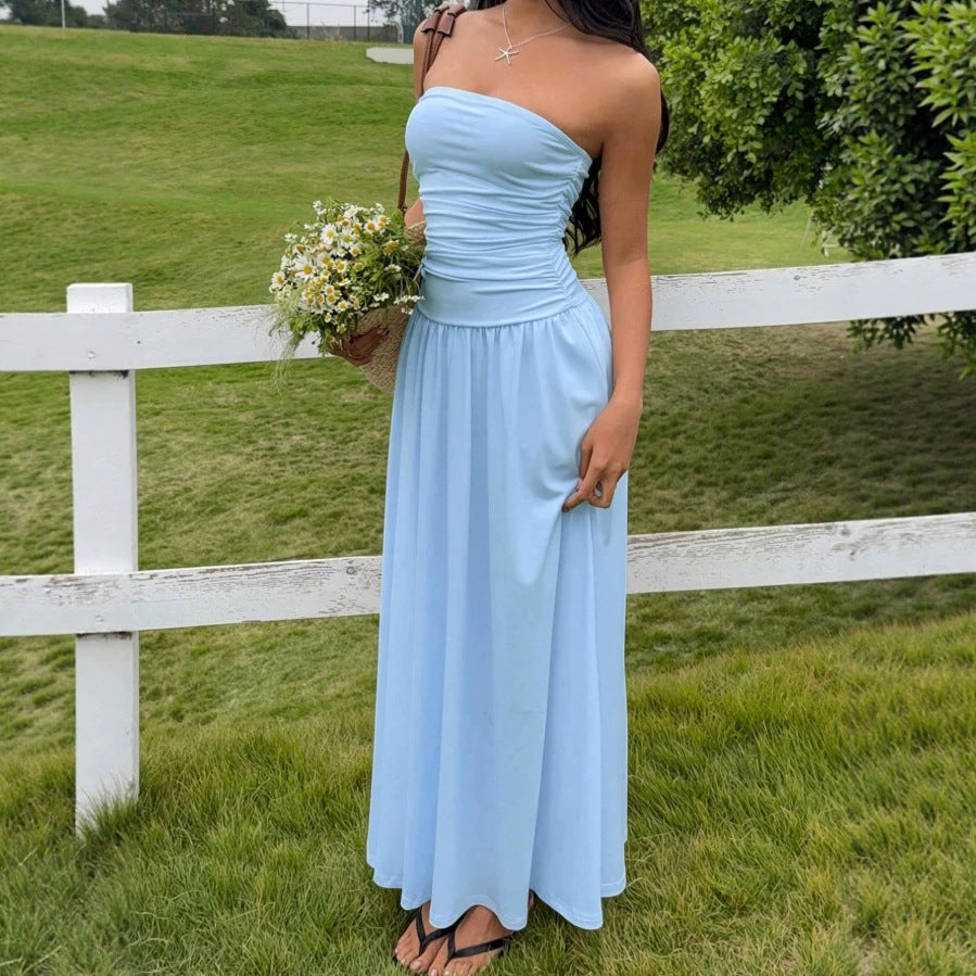Women's Summer Sleeveless Tube Slim Fit Wrinkle Dress