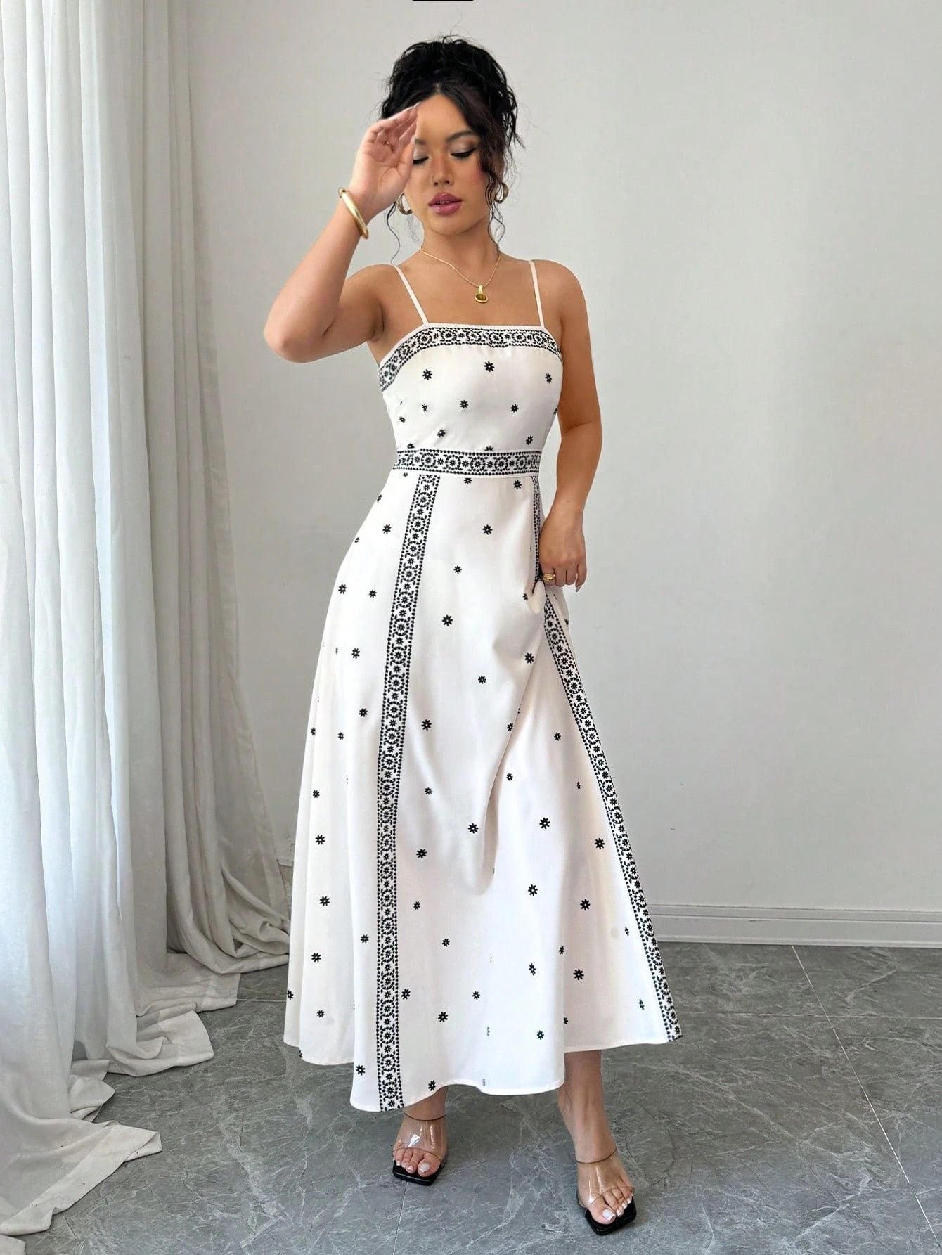 Women's Elegant Sling White Printing Long Dress