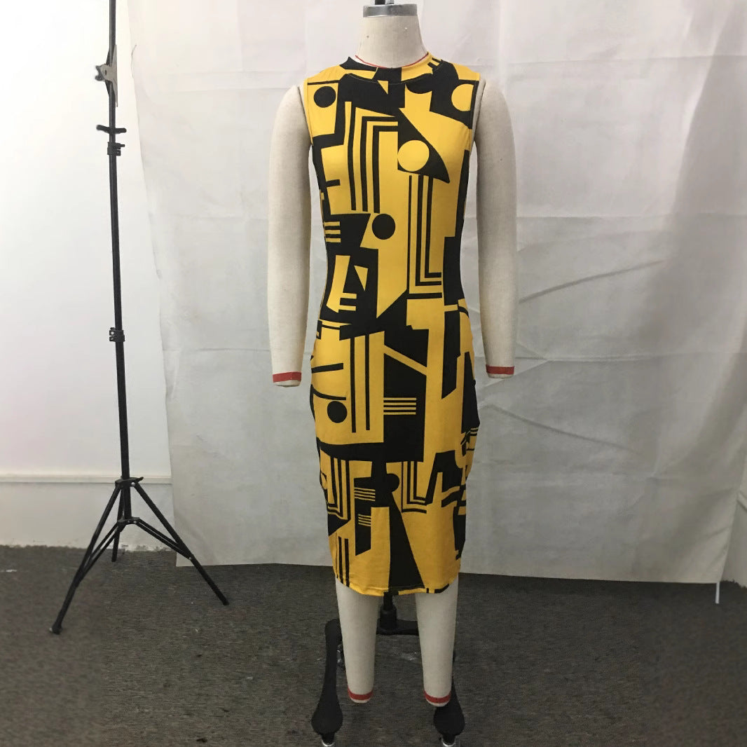Women's Sleeveless Printed Slim Pullover Round Neck Clothing