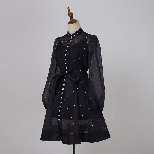 Lantern Sleeve Single-breasted Waist Slimming Large Hem Dresses