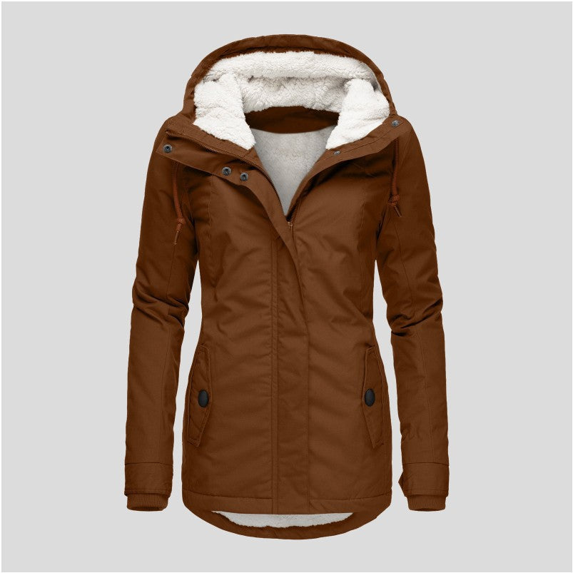 Women's Solid Color Mid-length Commuter Fleece Padded Coats