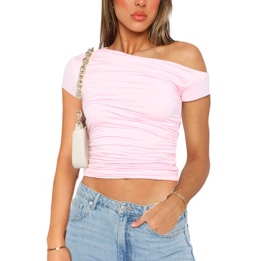 Women's Spring Solid Color Shoulder Sleeve Pleated Blouses