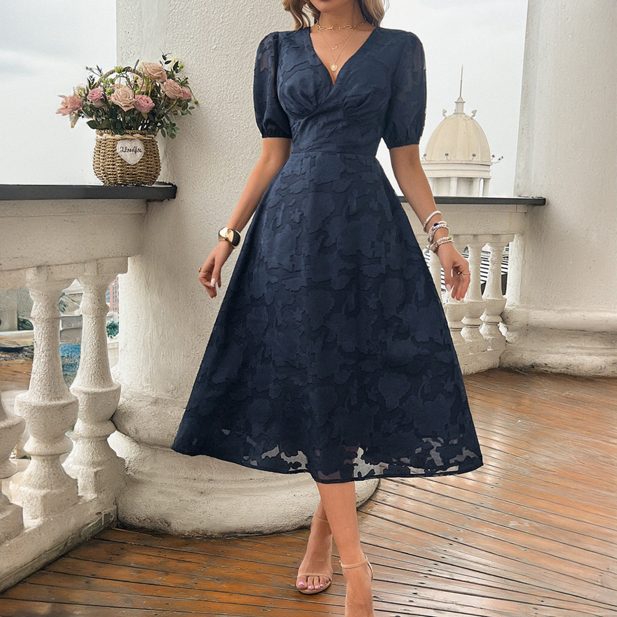 Women's Sleeve High Waist Retro Elegant Dress Dresses