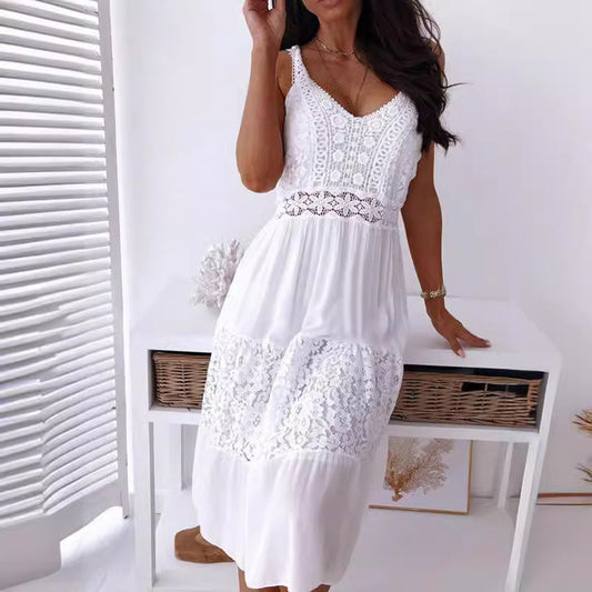 Sexy Lace Stitching Beach Dress With Dresses