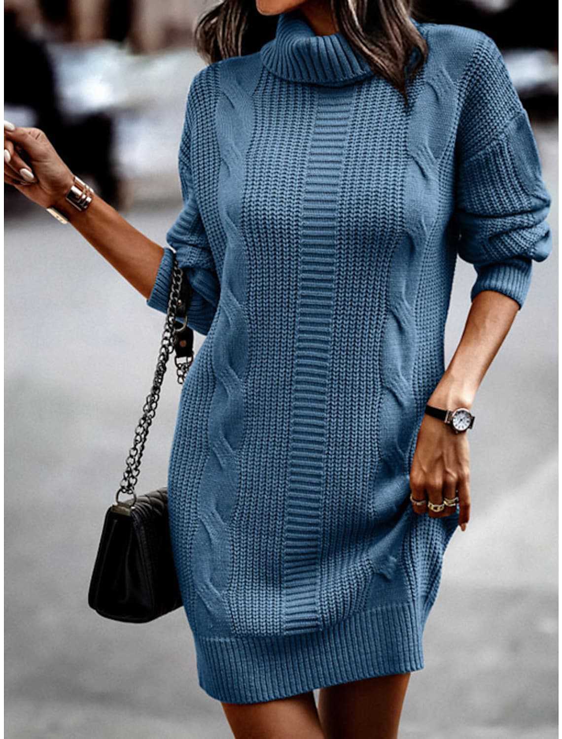 Women's Fashion Mid-length Turtleneck Long Sleeve Twisted Sweaters