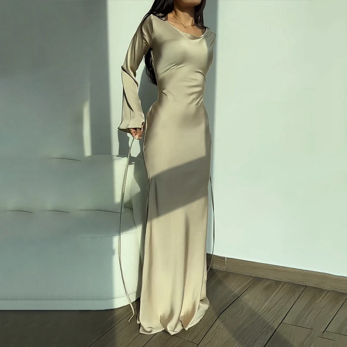 Women's Round Neck Long Sleeve National Style Temperament Dress
