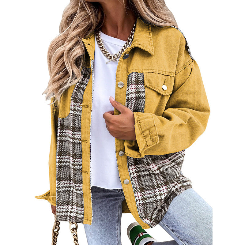 Denim Long Sleeve Plaid Button-down Shirt Jackets