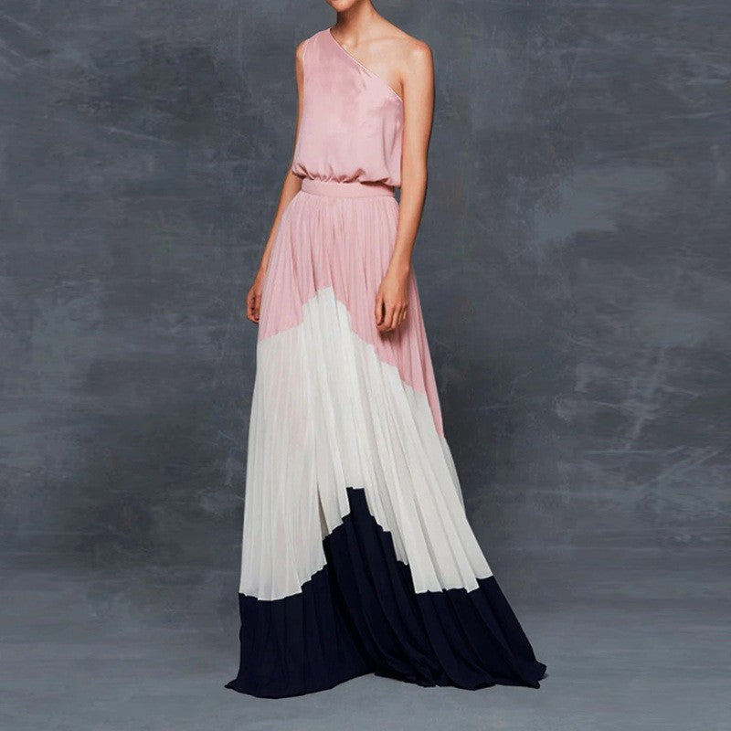 Women's Color Contrast Patchwork Printed Dress Slim Dresses