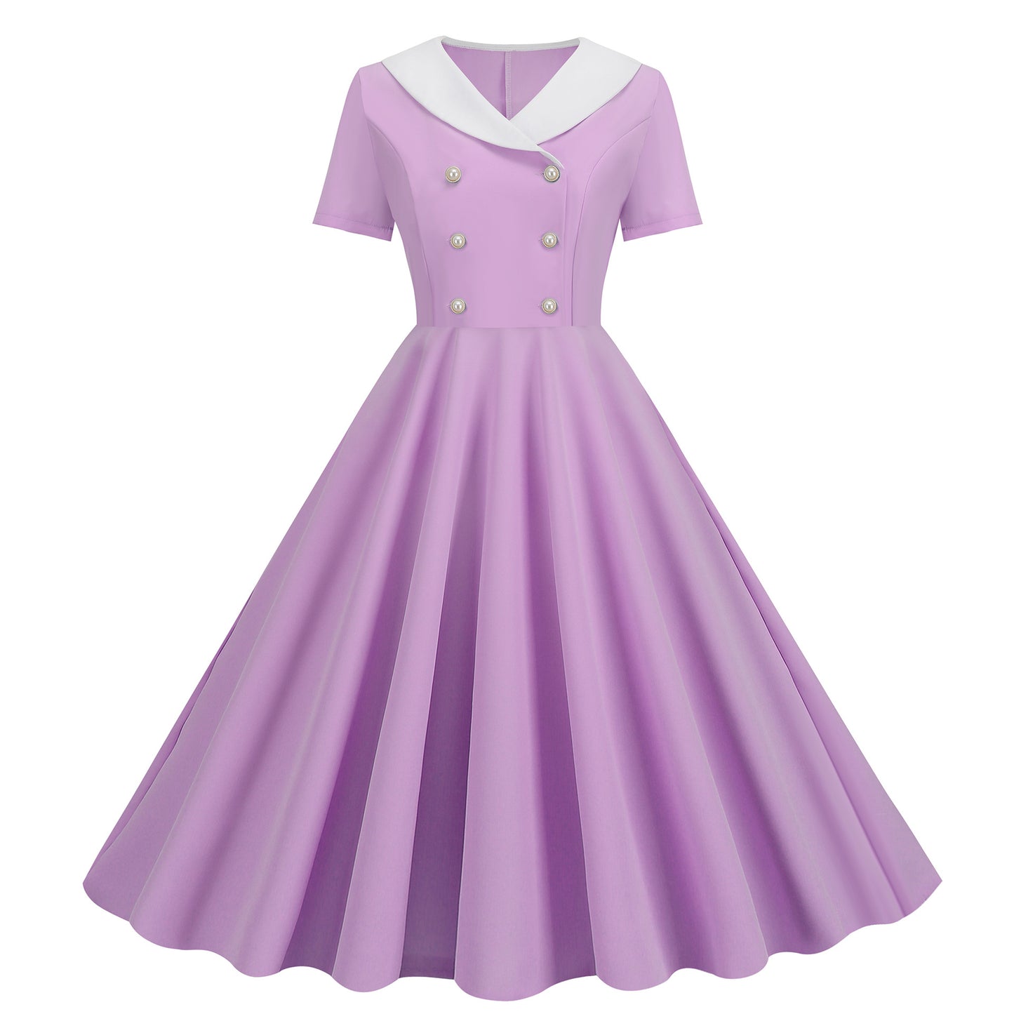 Women's Sleeve Solid Color Retro Fake Buckle Dresses