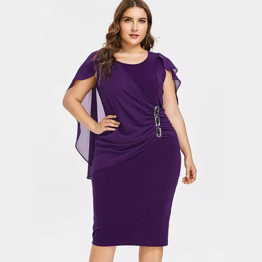 Women's Sleeve Chiffon Shawl Tight Mid Asymmetric Dresses
