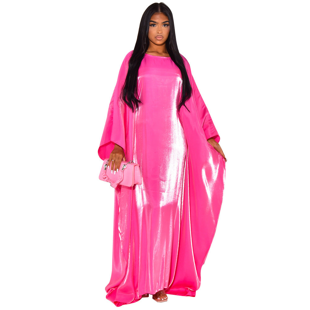 Women's Satin Casual Large Swing Dress Batwing Dresses