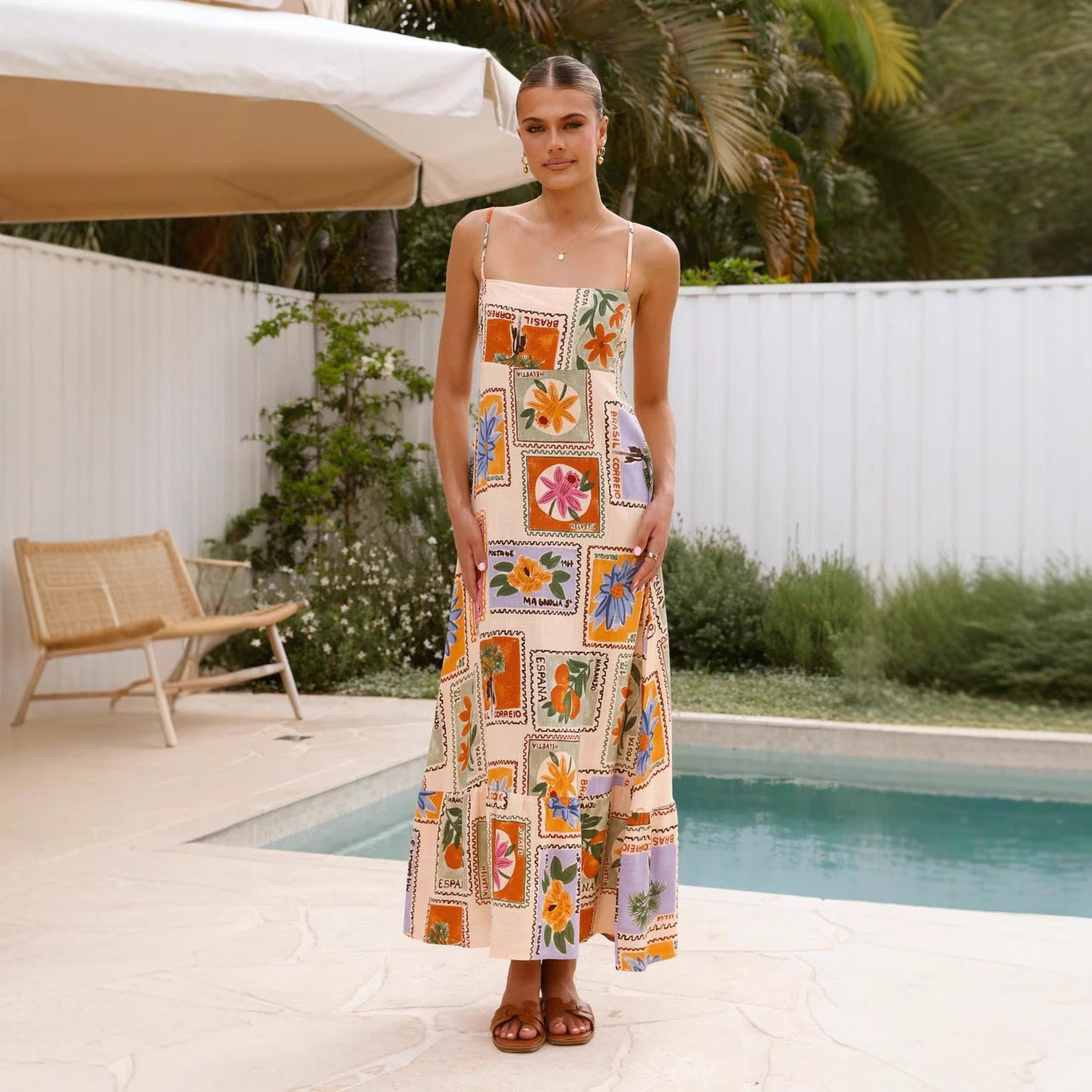 Vacation Style Casual Sling Large Swing Dress