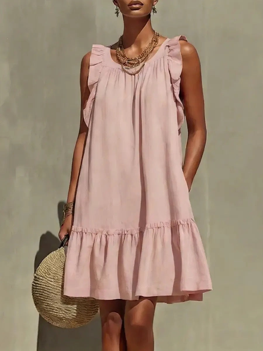 Women's Ruffled Fashion Casual Loose Round Neck Dress