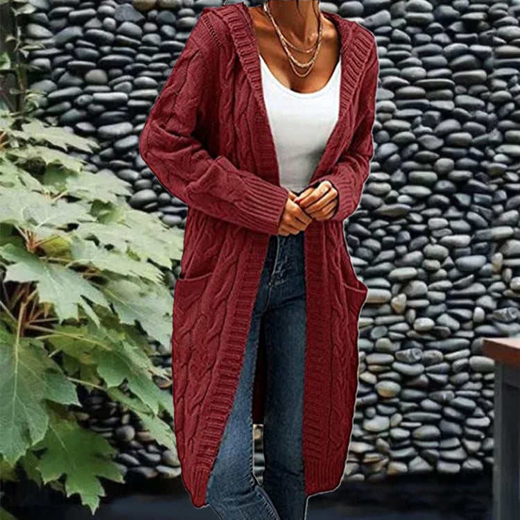 Women's Solid Color Loose Knitted Thick Thread Twist Mid-length Sweaters