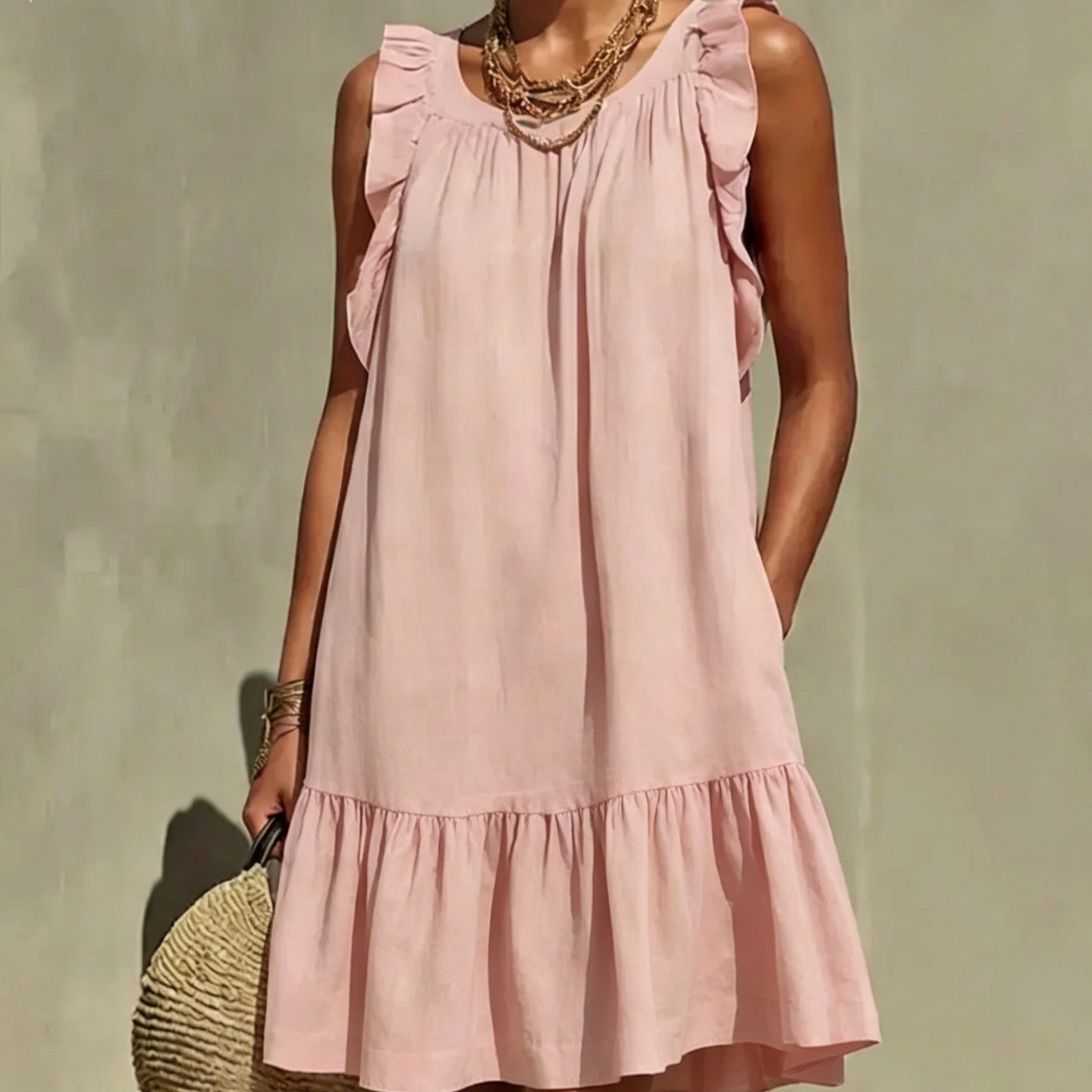 Women's Ruffled Fashion Casual Loose Round Neck Dress