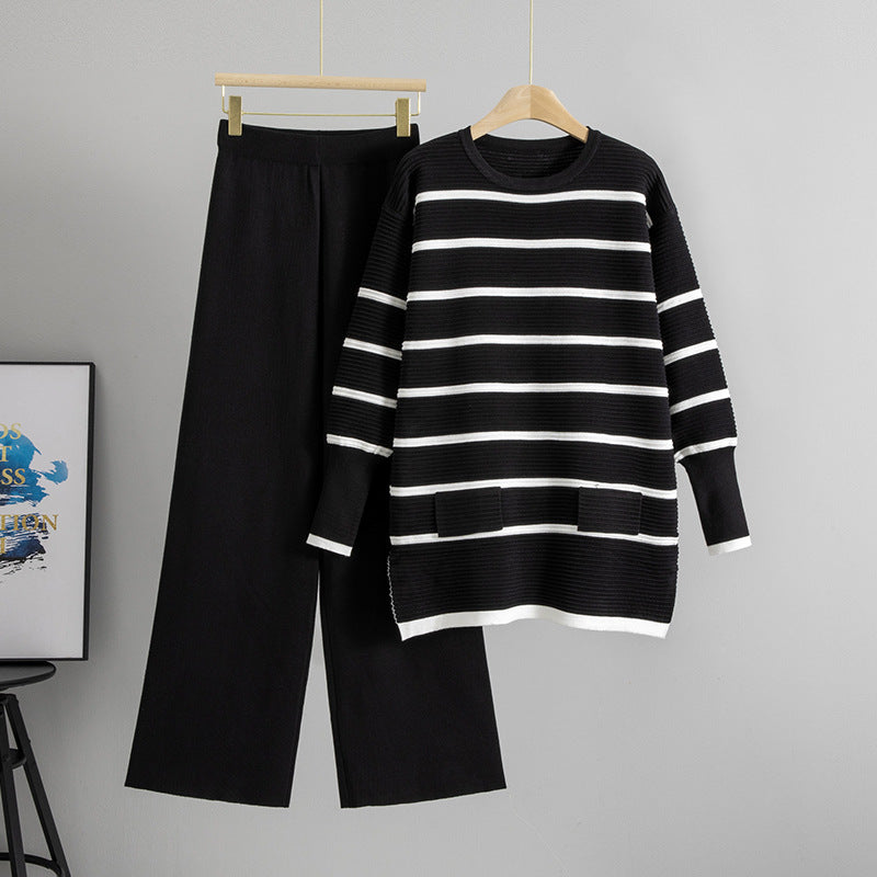 Women's Lazy Striped Slit Autumn Mid-length Pullover Pants