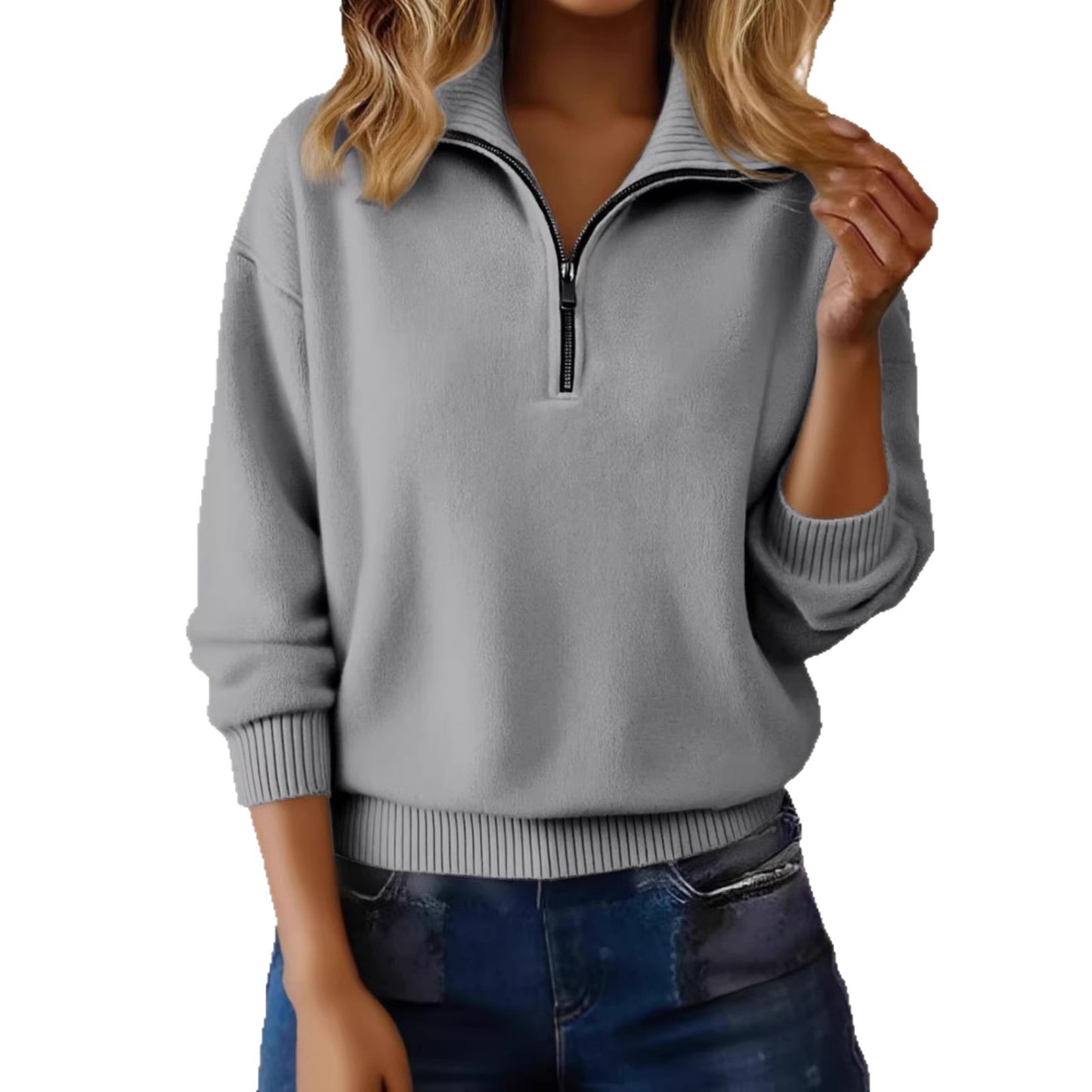 Women's Lapel Loose Long Sleeve Solid Color Knitwear