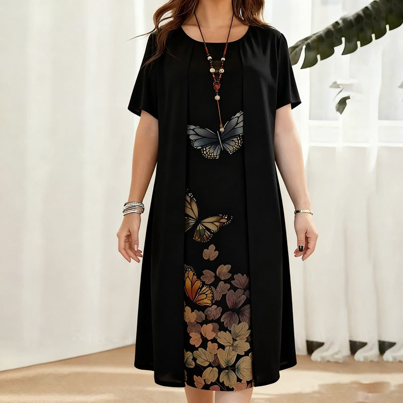 Classic Loose Mid-length Summer Solid Color Dress