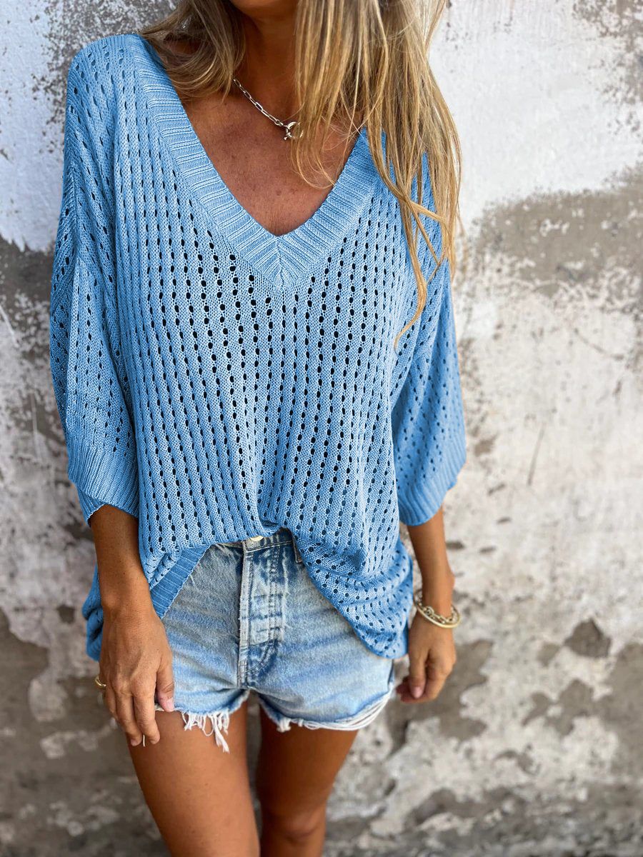 Women's T-shirt Hollow Out Outer Match Long-sleeved Knitted Knitwear