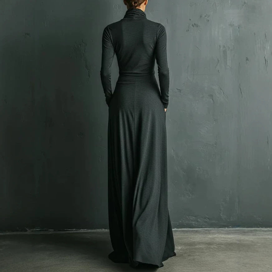 Women's Heap Collar Long Sleeves Large Swing Solid Color Clothing