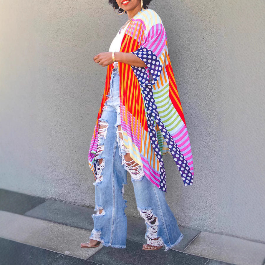 Fashion Digital Positioning Printing High Slit Blouses