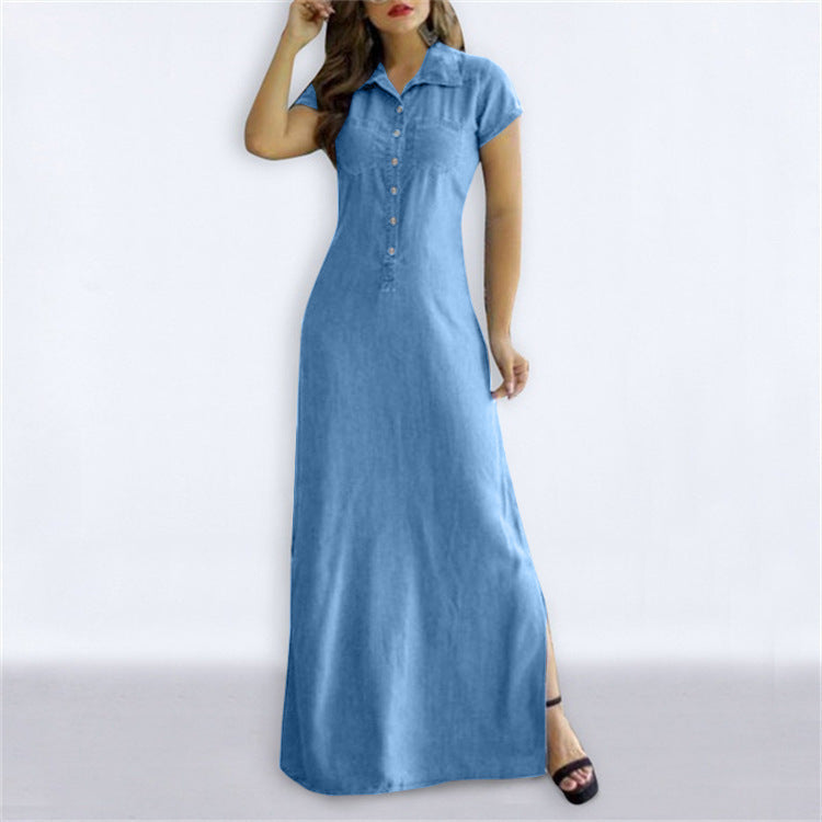 Collar Slit Pocket Large Swing Casual Dress