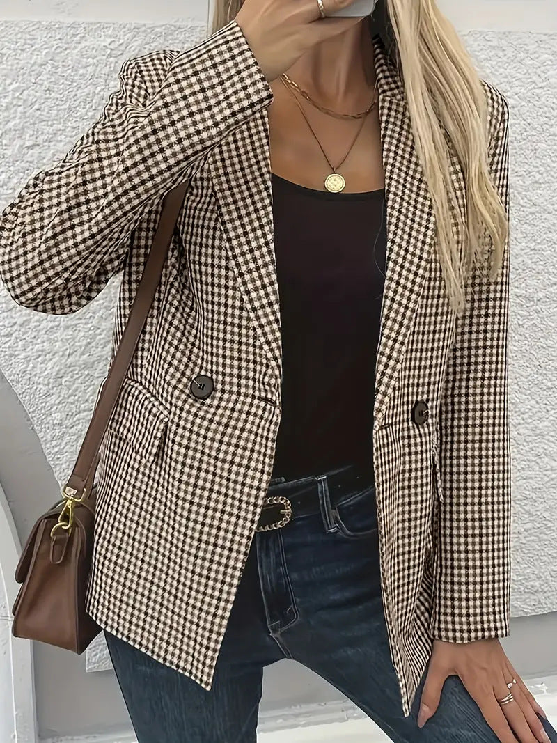 Women's Casual Plaid With Polar Lapel Blazers