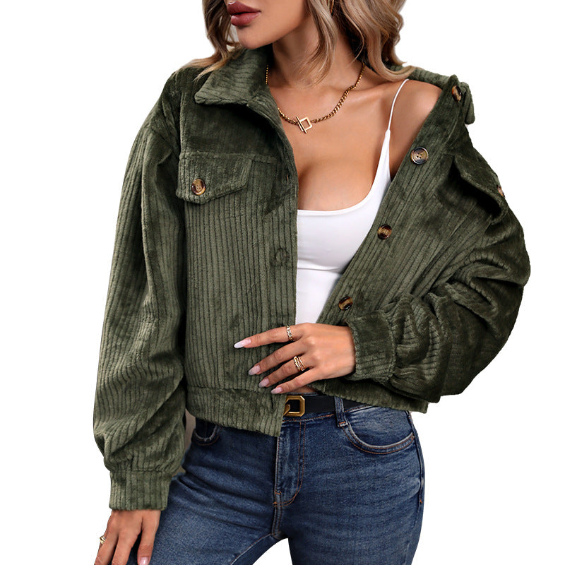 Women's Warm Plush Casual Solid Color Green Coats