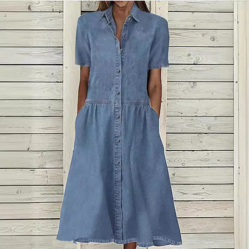 Slouchy Graceful Collar Casual Denim Sleeve Dress