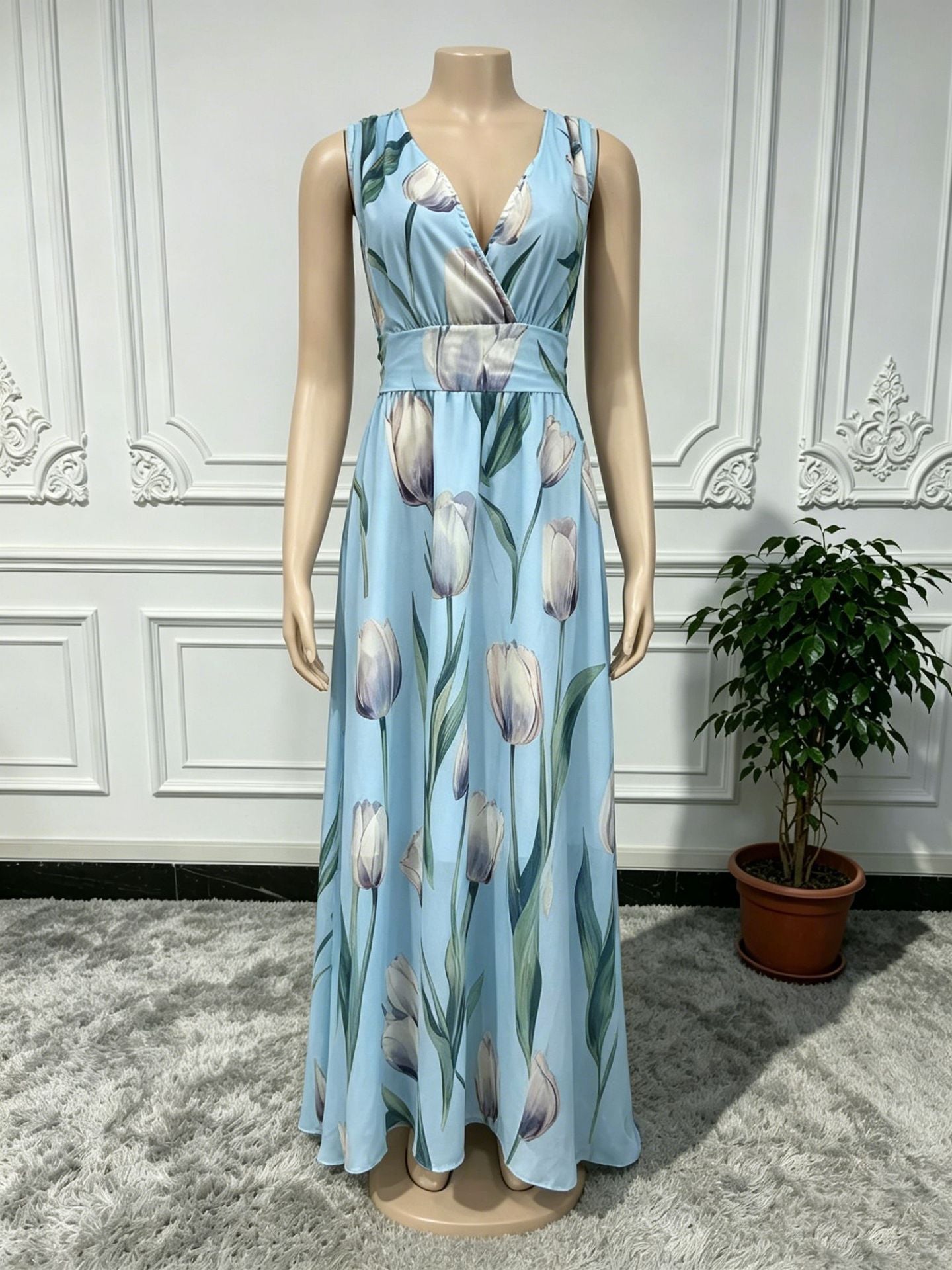 Color Source Sleeveless Encrypted Chiffon Printed Dress