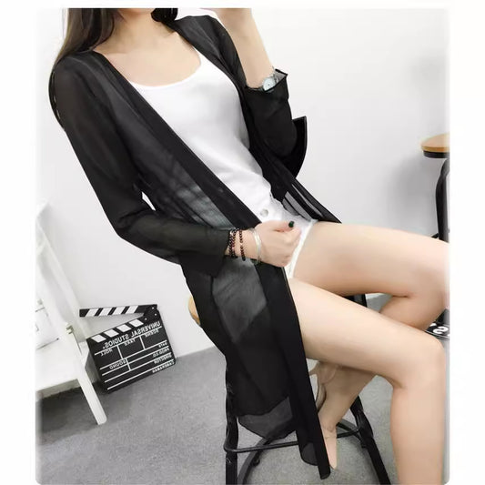 Women's Mid-length Chiffon Shirt Sun Protection Shawl Blouses